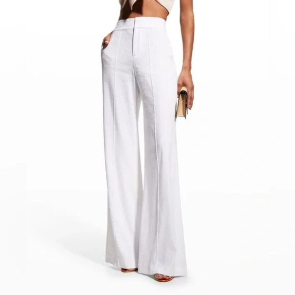 Alice + Olivia Dylan High Waisted Linen Blend Wide Leg Pants White Size 4 - Picture 2 of 9